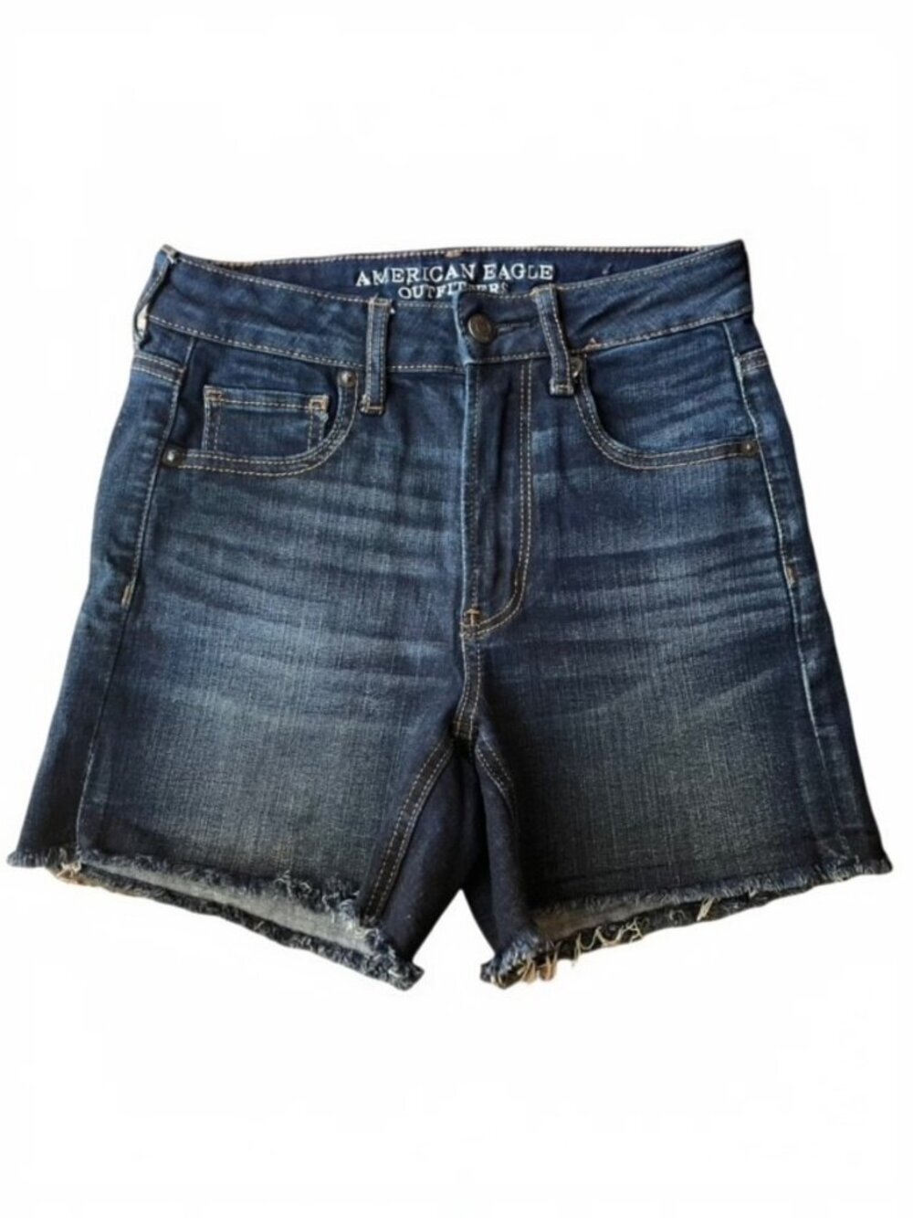 AMERICAN EAGLE Super Stretch Super Hi-Rise Shortie Raw Hem AEO X Jean Shorts